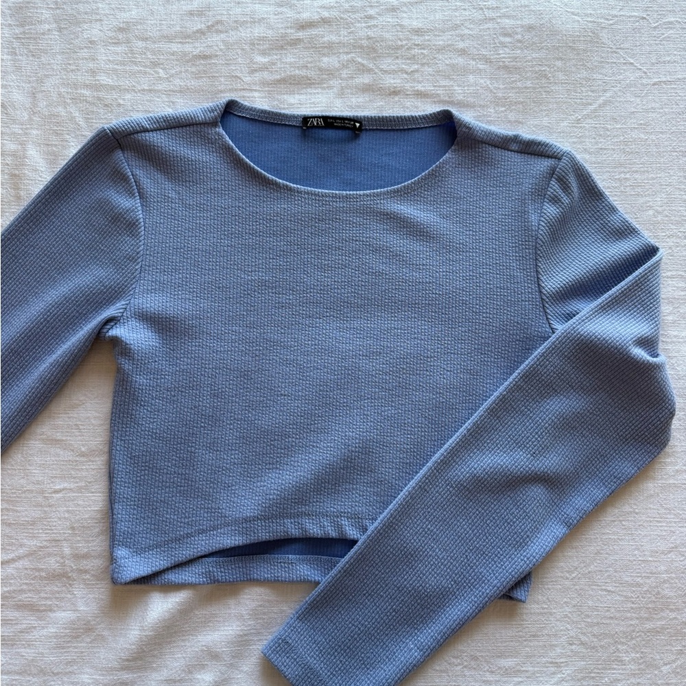 Blue Long Sleeve Ribbed Top